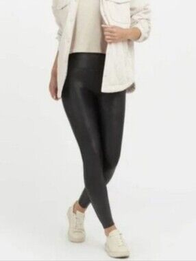 Spanx Black Faux Leather Leggings Full Length Size Large